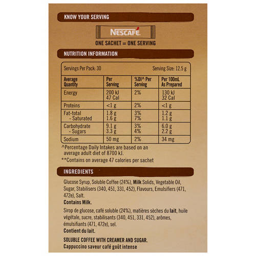 Nutrients 1, Strong Cappuccino Sachets 30 Pack 375g