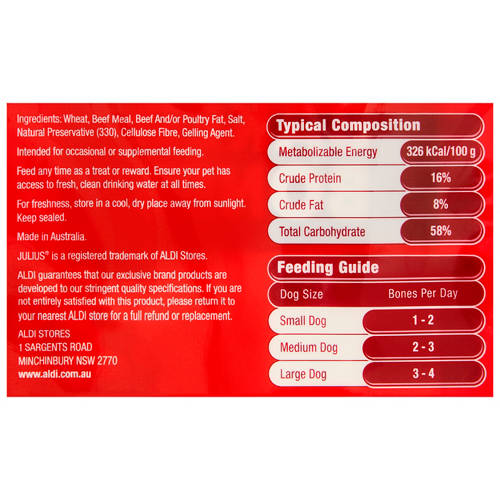 Nutrients 1, Dog Treat Baked Bones 800g