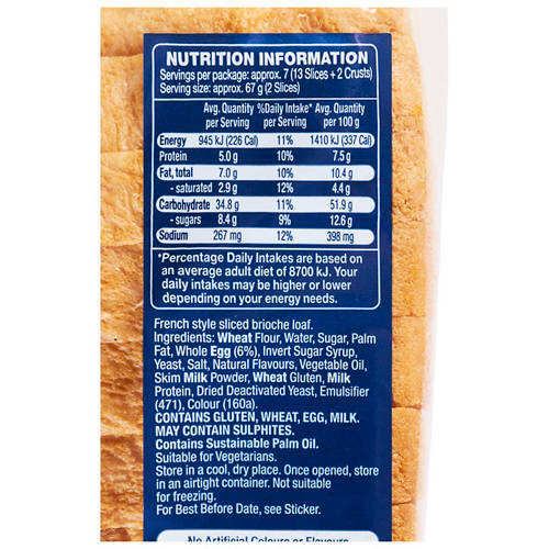 Nutrients 1, Original Brioche Sliced Loaf 500g