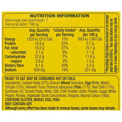 Nutrients 1, Yellowfin Tuna & Sicilian Style Pasta Ready Meal 190g