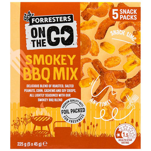 Front shot 2, On The Go Smokey BBQ Mix 5 pack 225g
