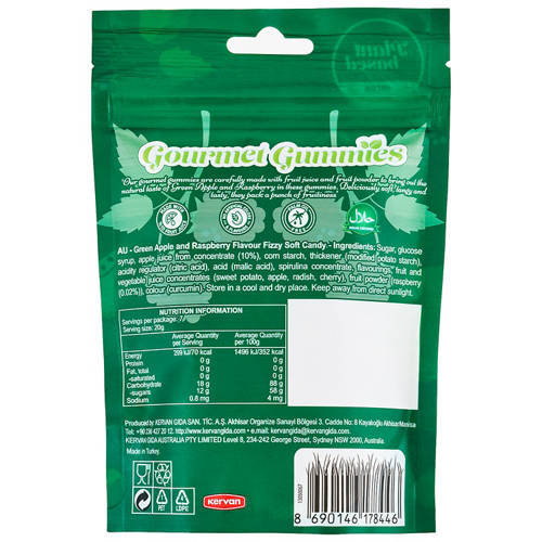 Front shot 2, Gourmet Gummies Green Apple & Raspberry 140g