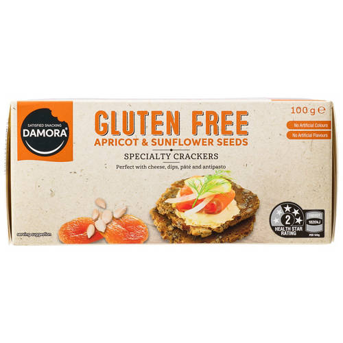 Front shot 3, Specialty Cracker Gluten Free Apricot & Sunflower Seed 100g