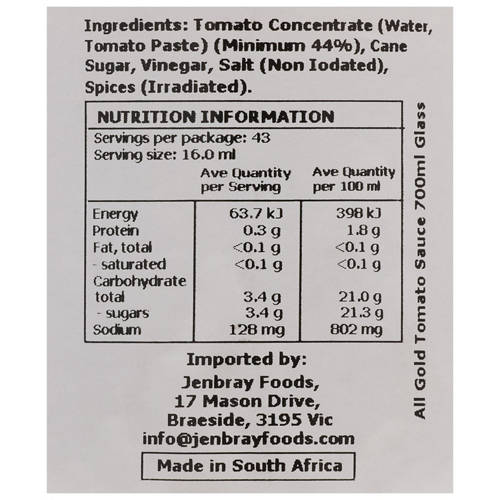 Ingredients 1, Tomato Sauce 700ml