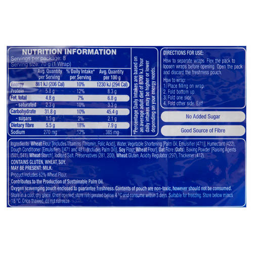 Nutrients 1, Large White Wraps 8 Pack 560g