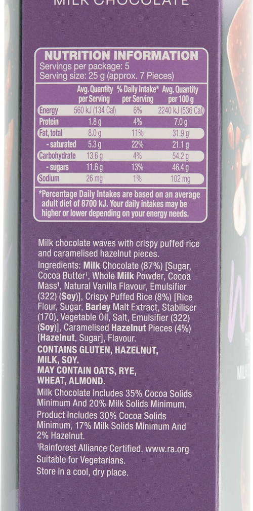 Nutrients 1, Milk Chocolate Waves Hazelnut 125g