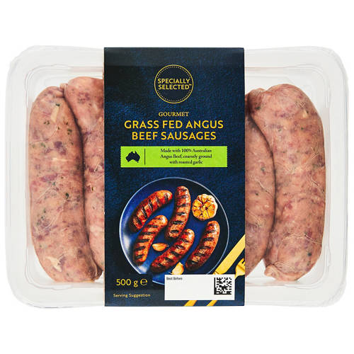 Front shot 2, Grass Fed Angus Beef Sausages 500g