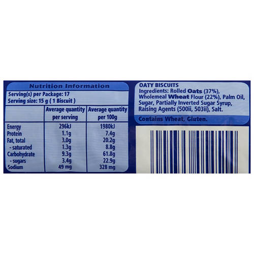 Nutrients 1, Hobnobs Oat Snap Cookie 255g