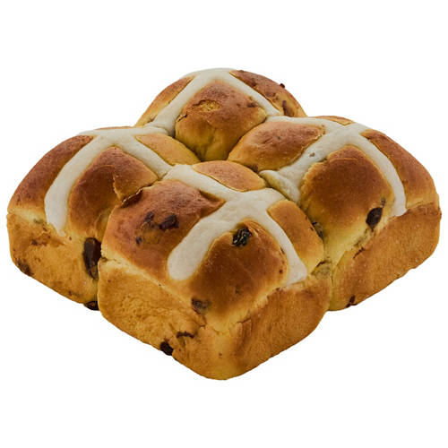 Front shot 5, Indulgent Brioche Style Hot Cross Buns 4 Pack 300g