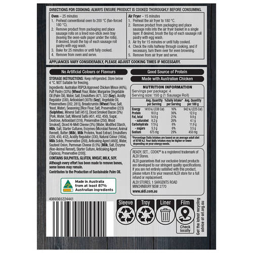 Front shot 2, Chicken, Cheese & Bacon Sausage Rolls 600g