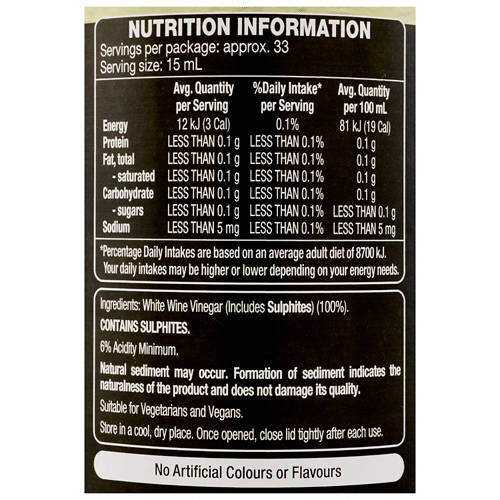 Ingredients 1, White Wine Vinegar 500ml