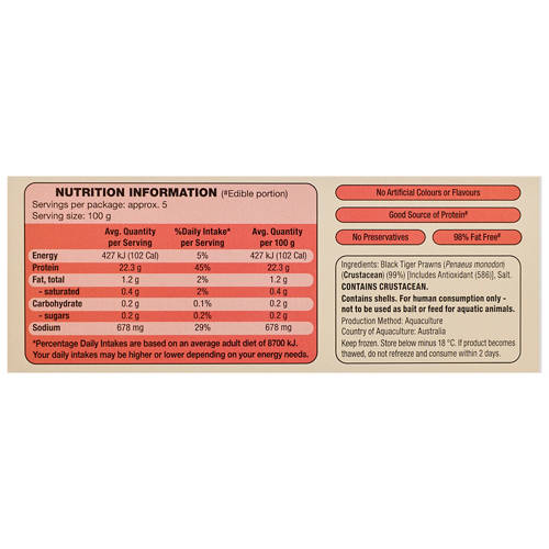 Nutrients 1, Australian Tiger Prawns 1kg