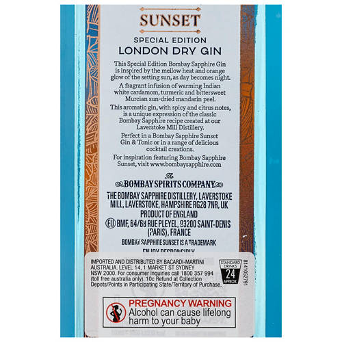 Ingredients 1, Sunset Gin 700mL