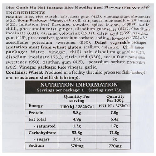Nutrients 1, Vietnamese Instant Traditional Beef Rice Noodles 75g