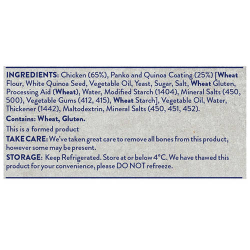 Ingredients 1, Chicken Breast Schnitzel Panko & Quinoa Crumb 4 Pack 600g