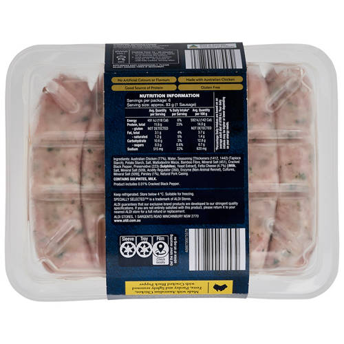 Front shot 2, Chicken, Fetta & Parsley Sausages 500g