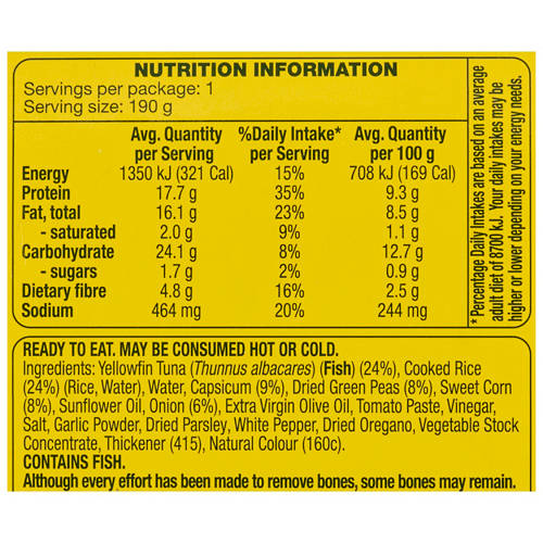 Nutrients 1, Yellowfin Tuna & Italian Style Salad Ready Meal 190g