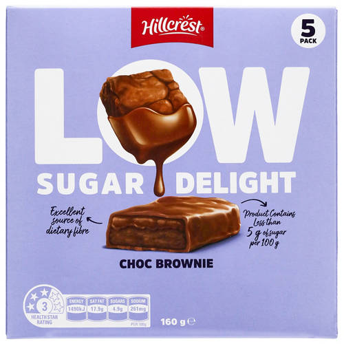 Front shot 2, Low Sugar Choc Brownie Bars 5 Pack 160g