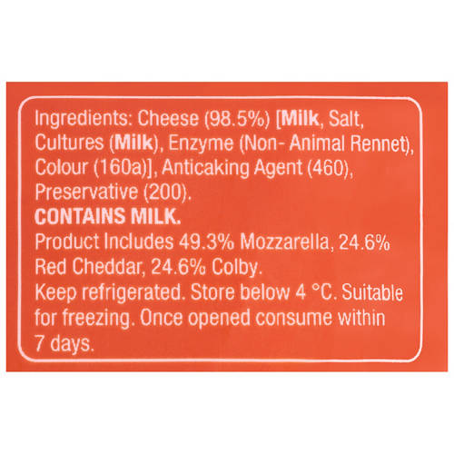 Ingredients 1, Mexican Blend Shredded Cheese 250g