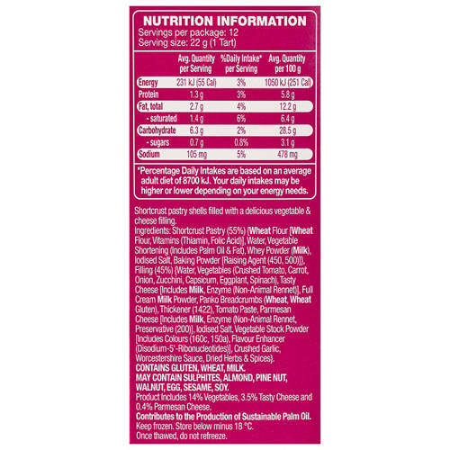 Nutrients 1, Vegetable Petite Tarts 12 Pack 264g