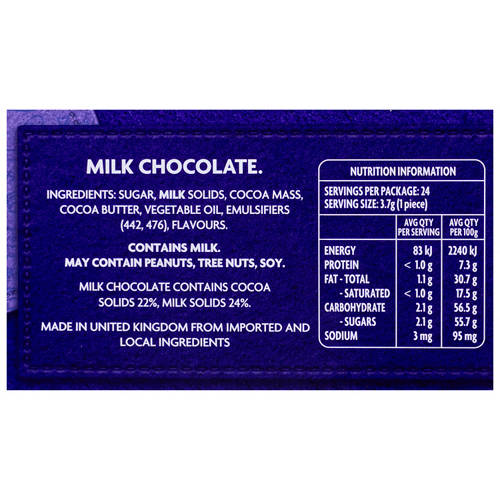 Ingredients 1, Dairy Milk Advent Calendar 90g