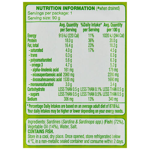 Nutrients 1, Sardines in Oil 125g