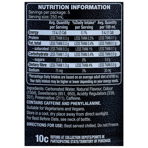 Nutrients 1, No Sugar Cola 1.25L