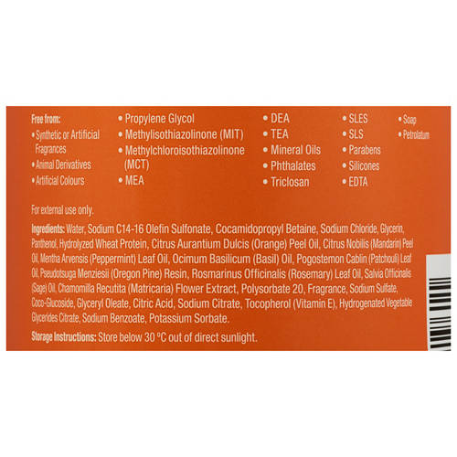 Ingredients 1, Handwash Refill  Sweet Orange & Mandarin 1L