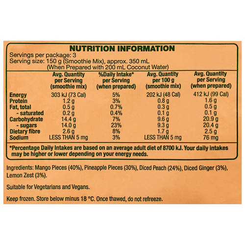 Nutrients 1, Mango & Peach Frozen Smoothie Mix 450g