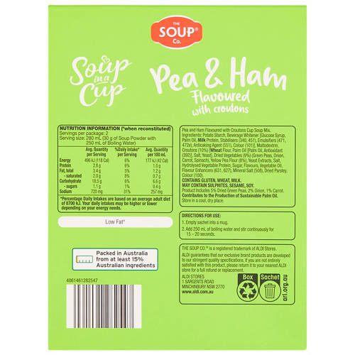 Front shot 3, Pea & Ham Flavoured with Croutons Soup in a Cup 2 Pack 60g