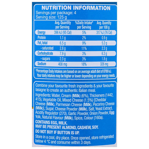 Nutrients 1, Pasta Bake Lasagne Bechamel Sauce 500g