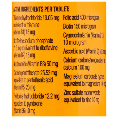 Ingredients 1, Assorted Vitamins B+C Effervescent Tablets 15 Pack