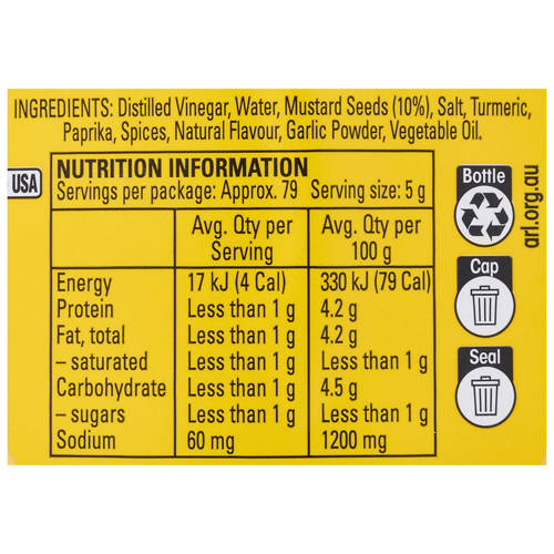 Ingredients 1, Yellow Mustard 396g