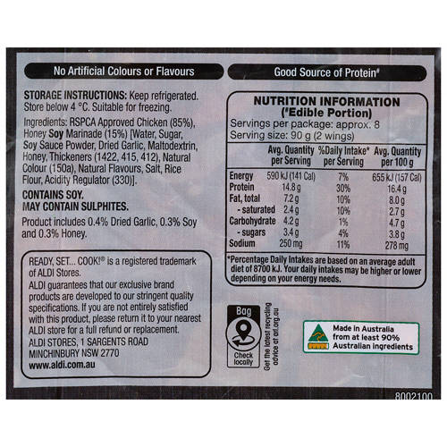 Ingredients 1, Fresh Marinated Chicken Wings Honey Soy 1kg