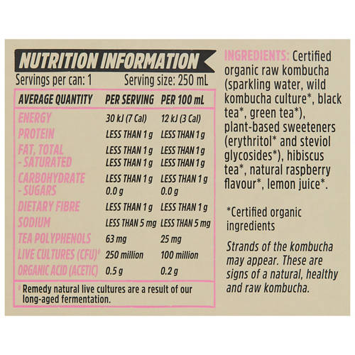 Nutrients 1, Raspberry Lemonade Kombucha 4 x 250ml