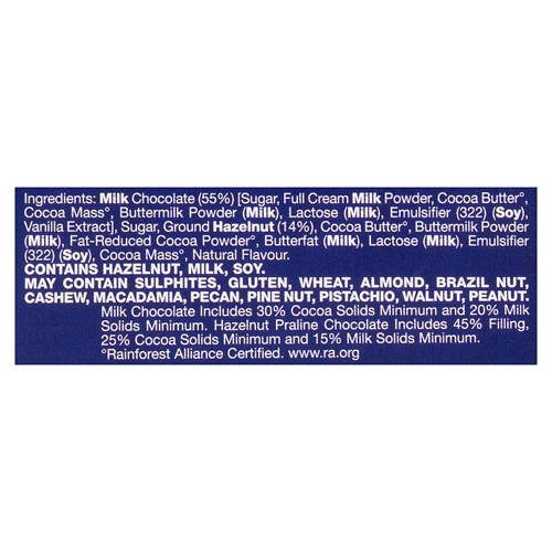 Ingredients 1, Hazelnut Praline Chocolate Block 185g