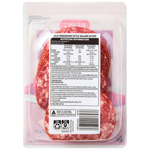 Front shot 2, Mild Hungarian Sliced Salami 100g