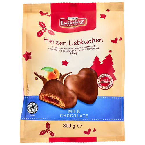 Front shot 2, Herzen Lebkuchen Gingerbread Hearts Milk Chocolate 300g