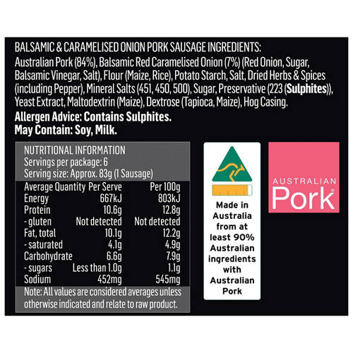 Nutrients 1, Pork Sausage with Balsamic and Caramelised Onion