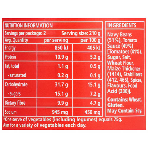 Nutrients 1, Baked Beans in Tomato Sauce 420g