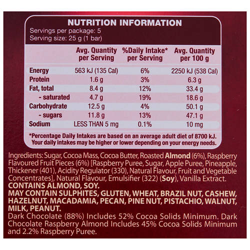 Nutrients 1, Raspberry Almond Chocolate 5 Pack 125g