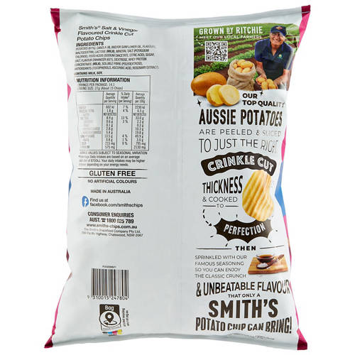 Front shot 2, Salt & Vinegar Crinkle Cut Chips Party Bag 380g