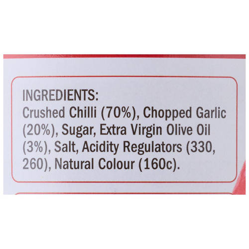 Ingredients 1, Crushed Chilli with Garlic in Olive Oil 230g