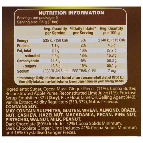 Nutrients 1, Dark Ginger Lime Chocolate 5 Pack 125g