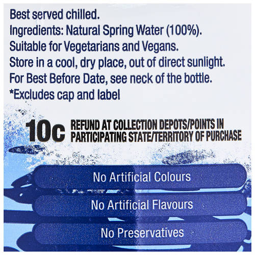 Ingredients 1, Natural Australian Still Spring Water 1.5L