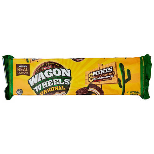 Front shot 2, Mini Wagon Wheels Original Biscuits 190g