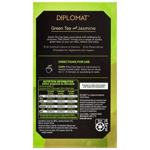 Front shot 3, Green Tea Jasmine 50 Tea Bags 75g