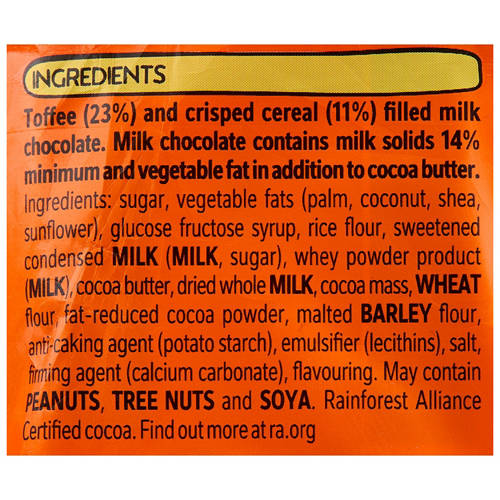 Ingredients 1, Toffee Crisp 4 Pack 31g