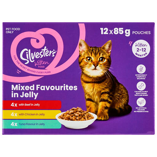 Front shot 2, Kitten Cat Food Pouches Mixed Selection in Jelly 12 Pack 85g