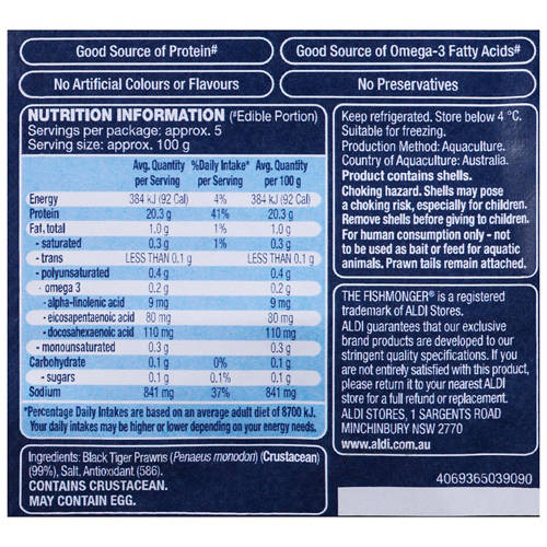 Nutrients 1, Fresh Cooked Australian Black Tiger Prawns 1kg